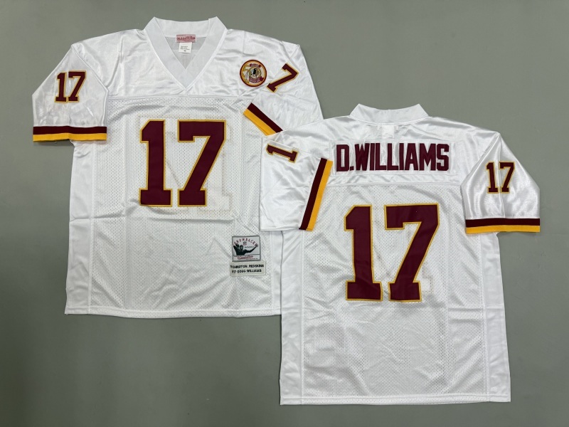 Men 2025 Washington Redskins 17 D.Williams white Throwback Limited NFL Jersey style 002